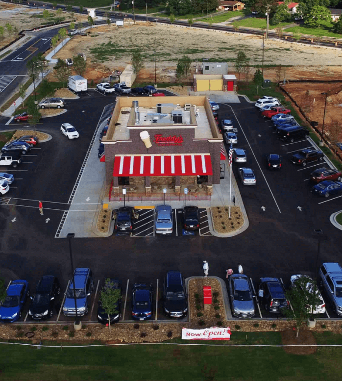 A bird's eye view of the exterior of a Freddy's
